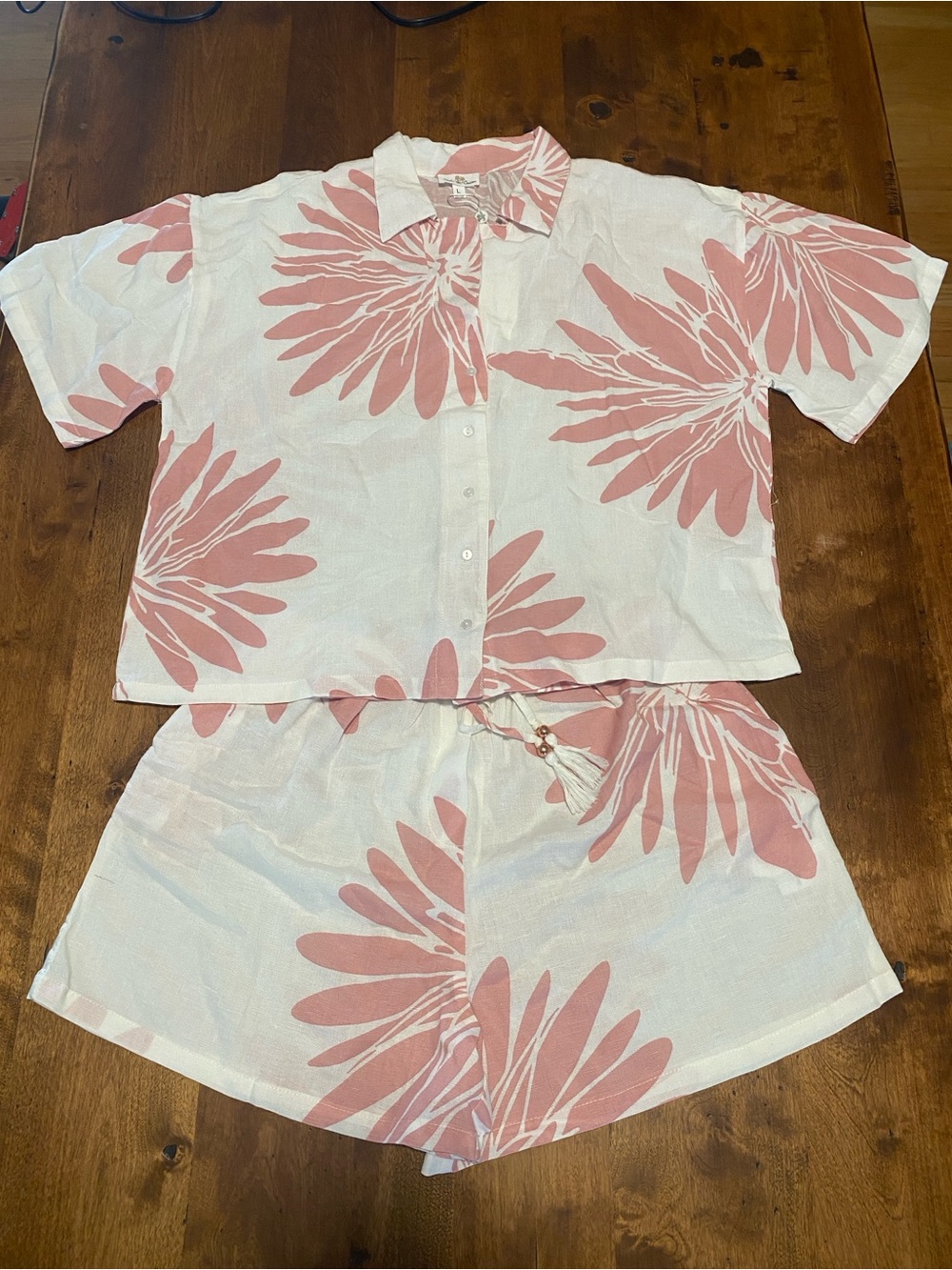 Women's White and Blush Floral Short Set